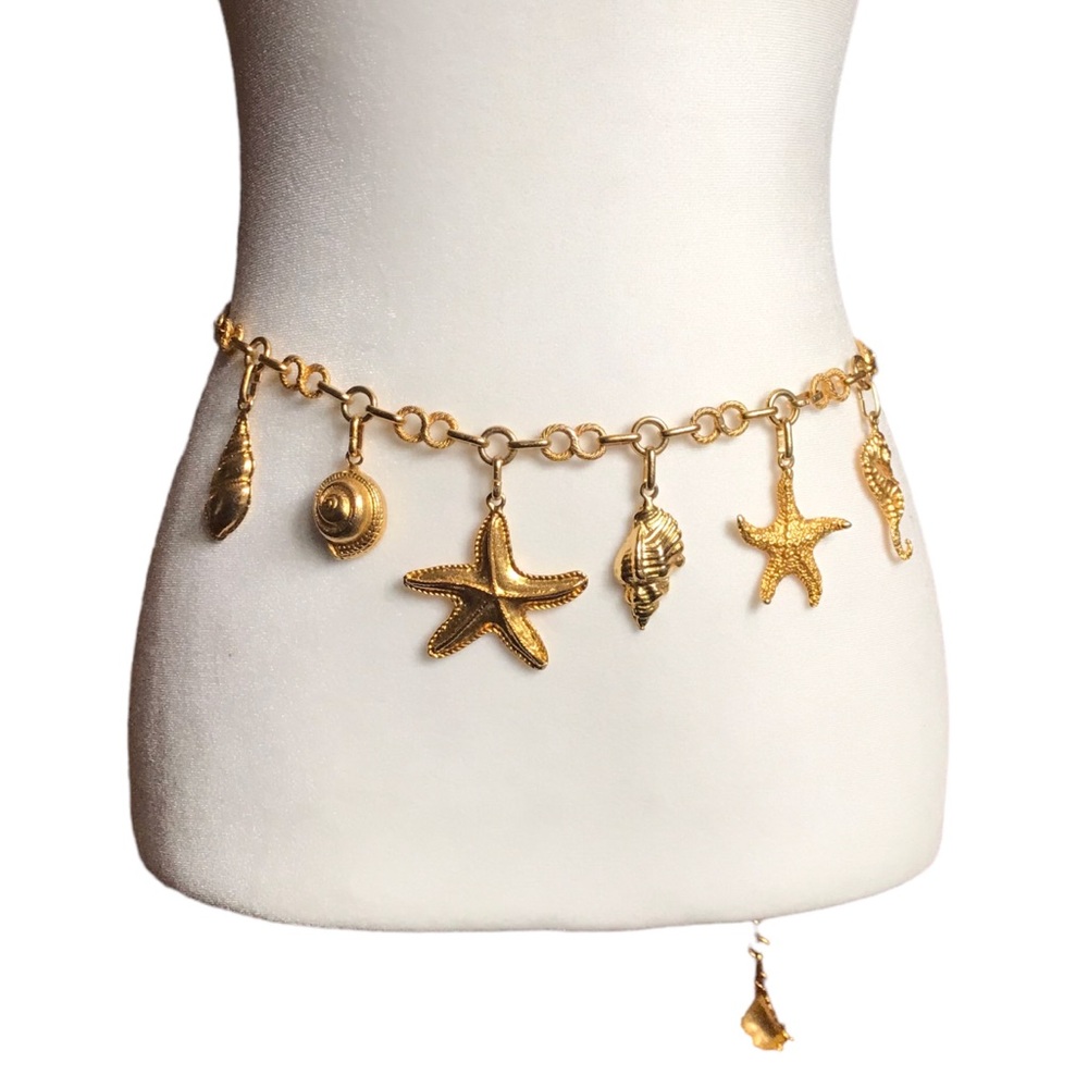 Vintage 1980s The Limited Gold Tone Chain Belt Nautical Theme Charms 40” Long 38